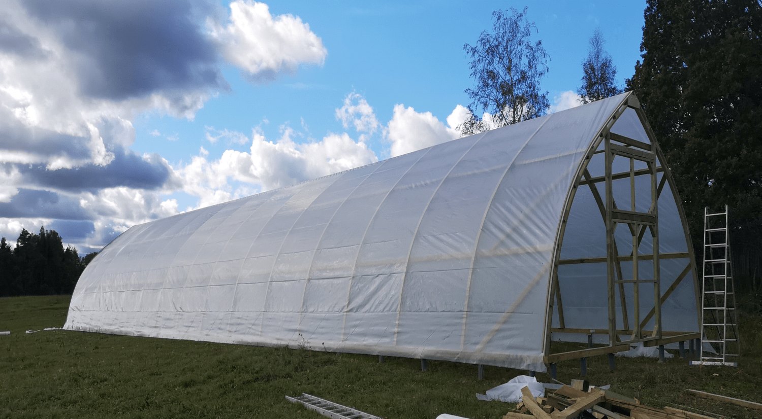 Greenhouse frame in outdoor setting