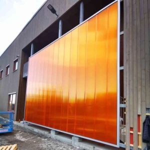 Orange colour polycarbonate facade installation