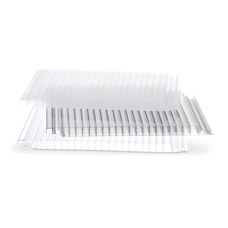 Clear and grey snap‑fit multiwall polycarbonate panels