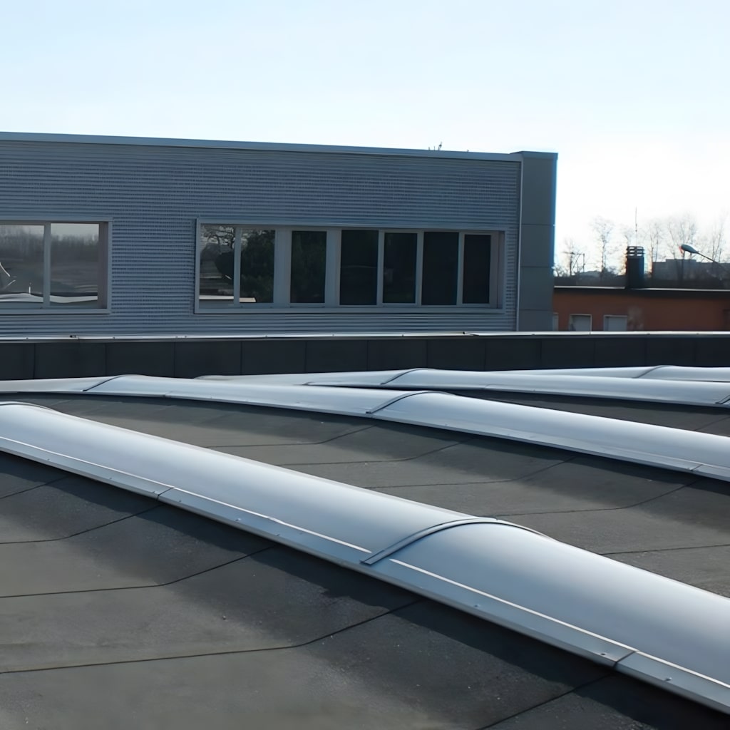 Multiwall polycarbonate dome skylight system installed on commercial roof