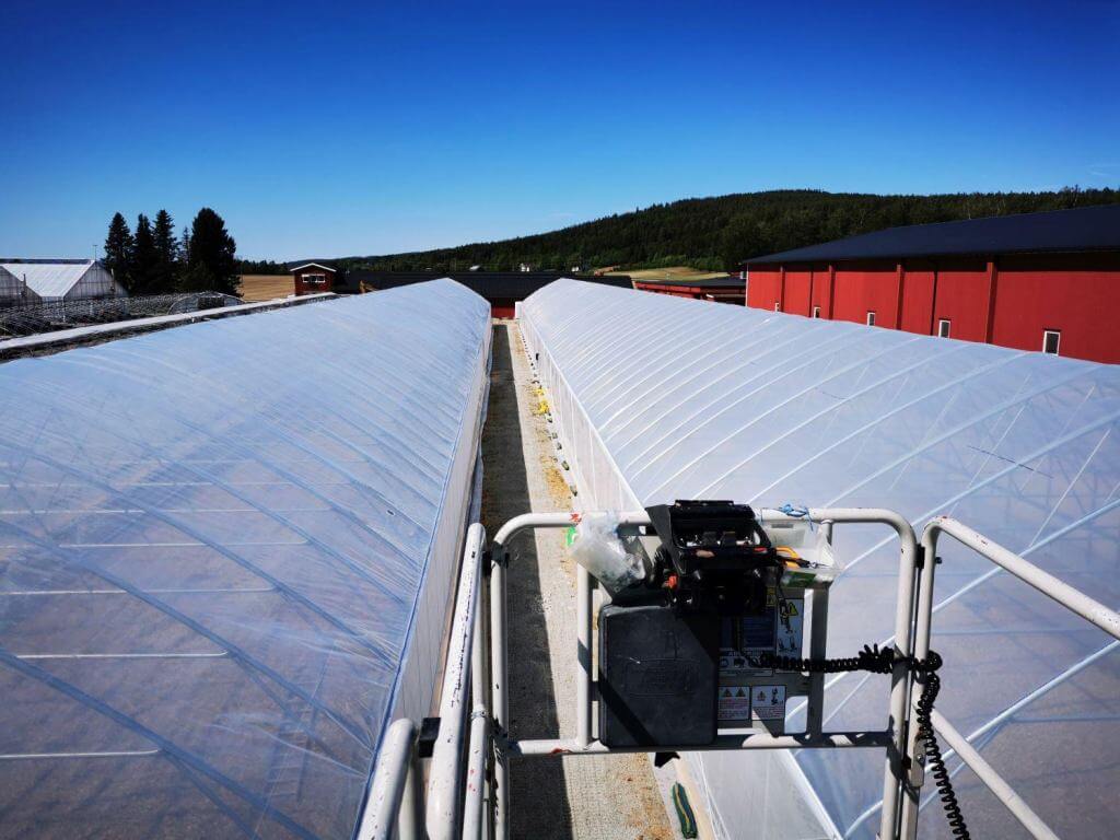 Industrial greenhouse covered with plastic film